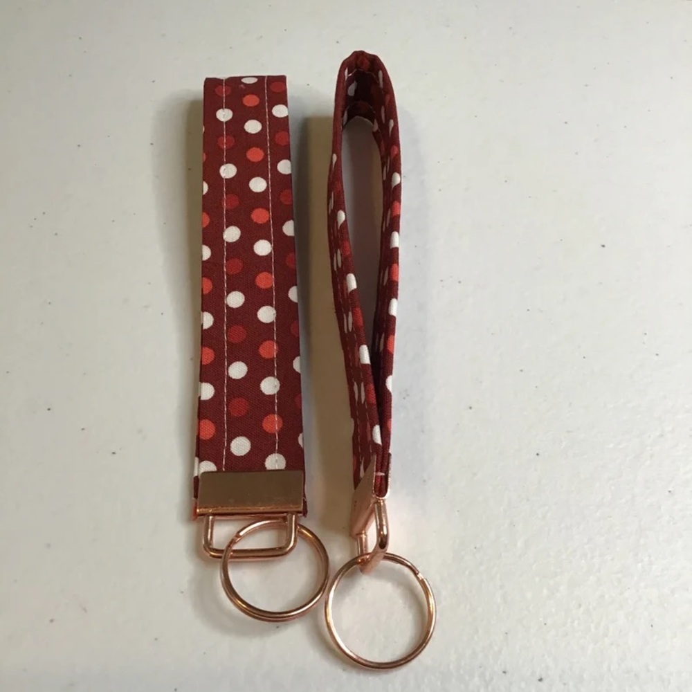 Keychain Wristlet Red Polka Dot with Gold Hardware HANDMADE new Christmas